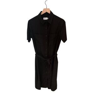 Finery Black Linen Blend Shirt Dress Women’s Size M Short Sleeve Belted